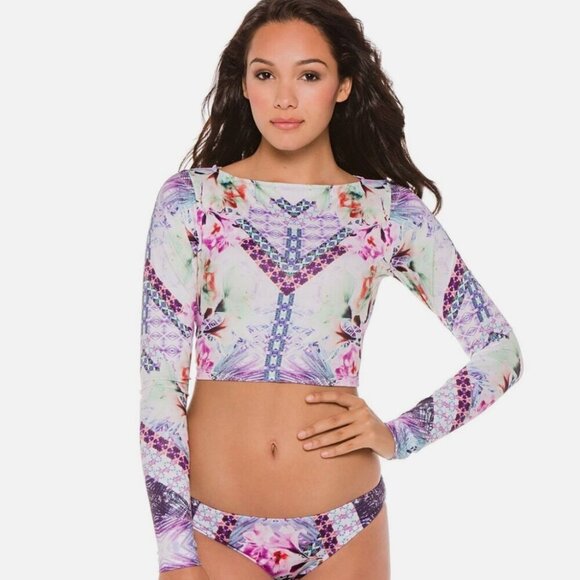 Nanette Lepore Swim Sun Top Crop Rashguard Floral Beach Large - Picture 2 of 12